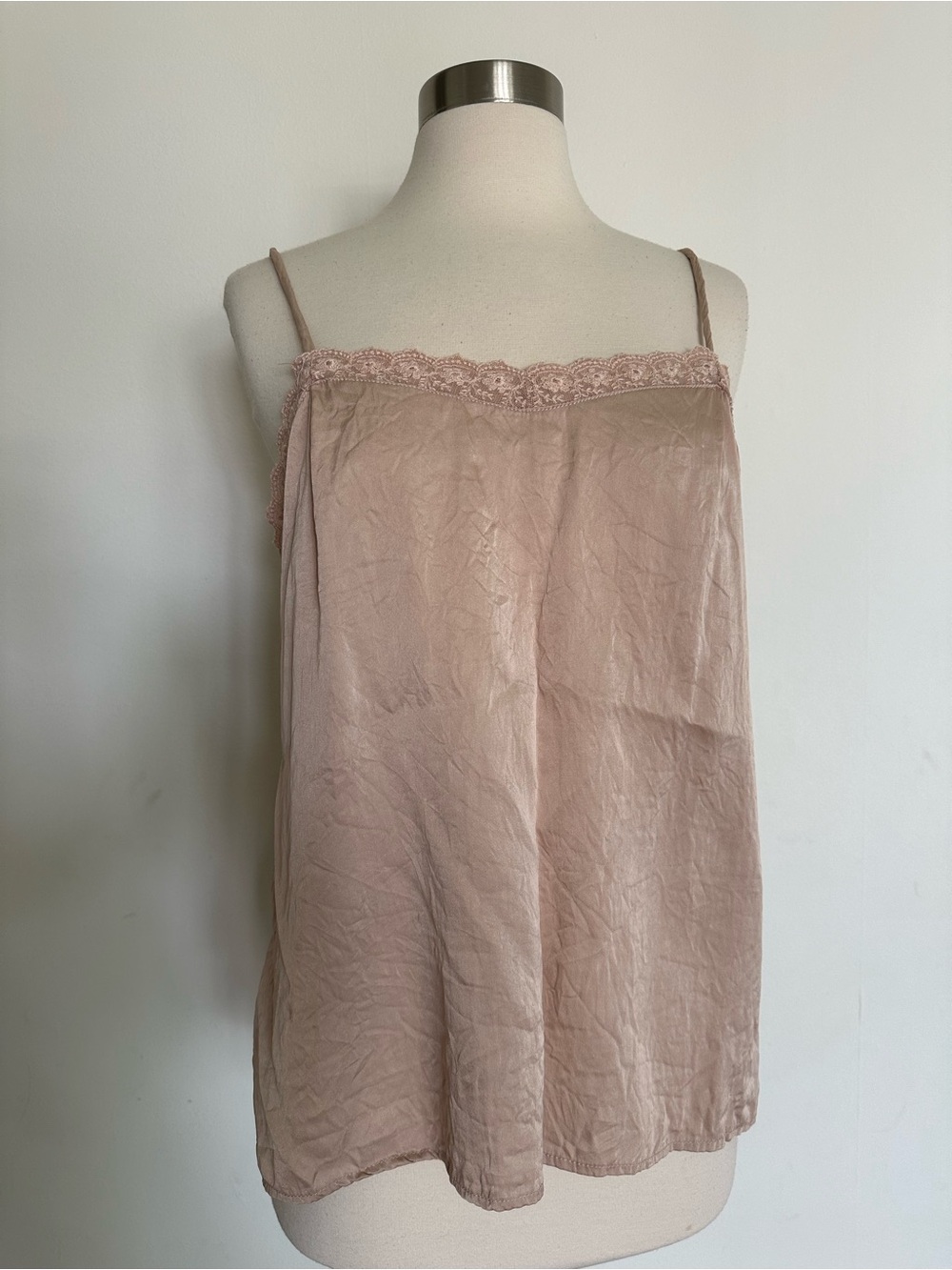 VINTAGE 100% SILK by SHELLI SEGAL Cami Tank Top Pale Blush Made In USA